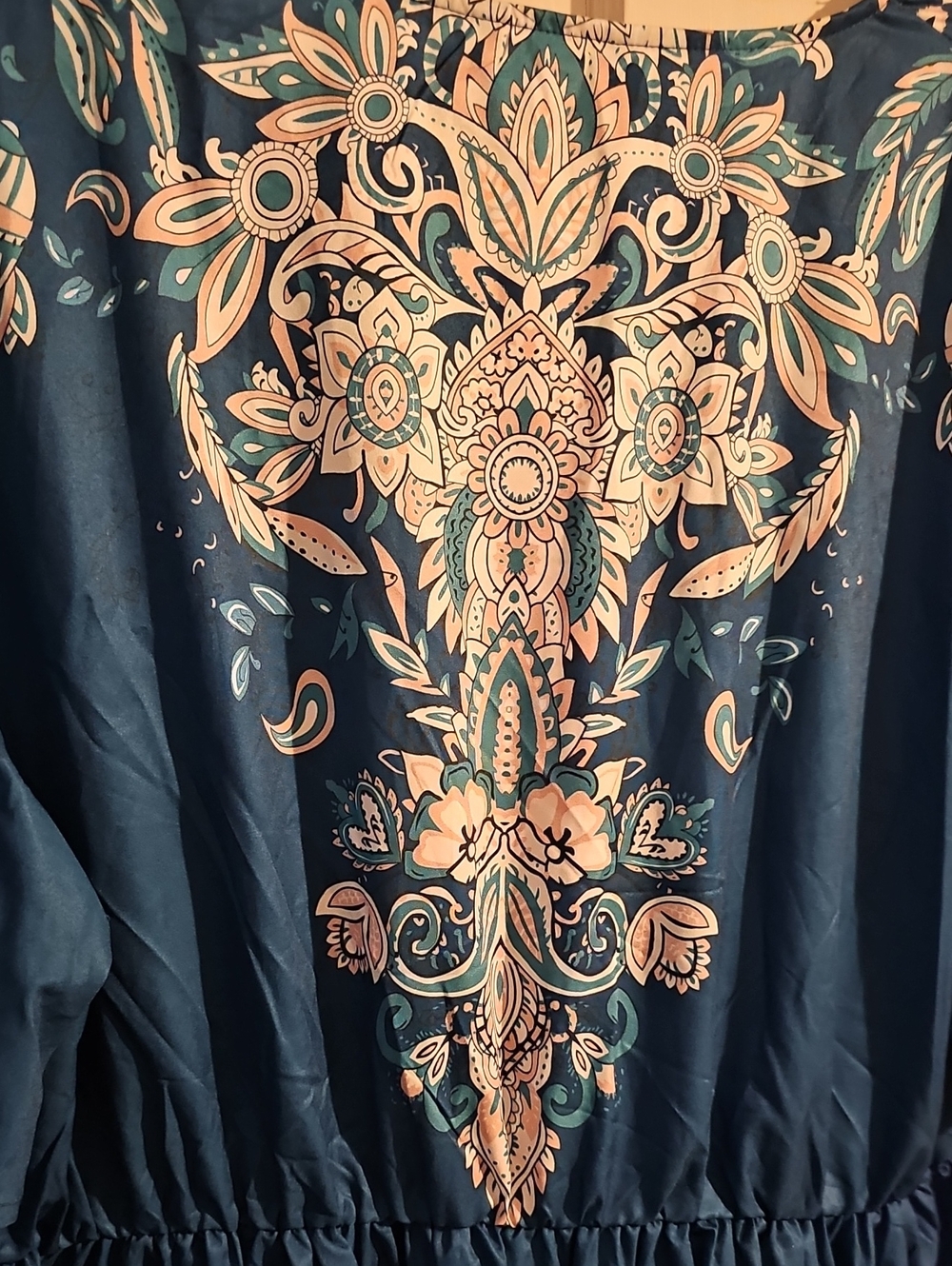 BloomChic Teal-Blue Embroidered V-Neck Lined Dress With Pockets - Picture 4 of 5